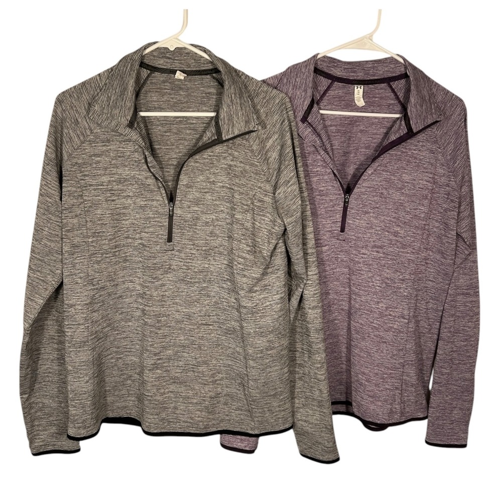 Under Armour HeatGear Run 1/4 Zip Pullover 2 Pack Gray Purple Space Dye XL Fit